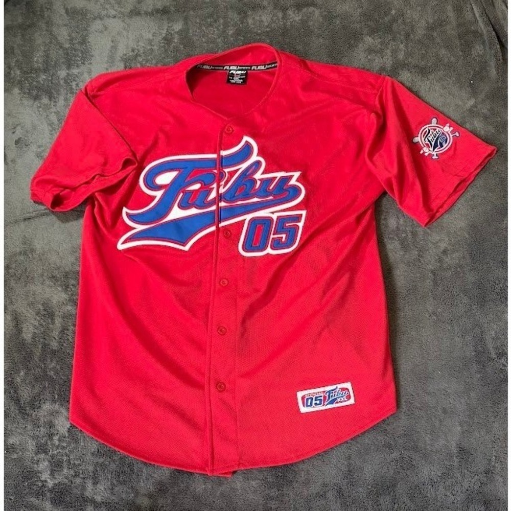 Vintage FUBU Sports Baseball Jersey Red Blue 05 Hip Hop Streetwear XXL Y2K.
